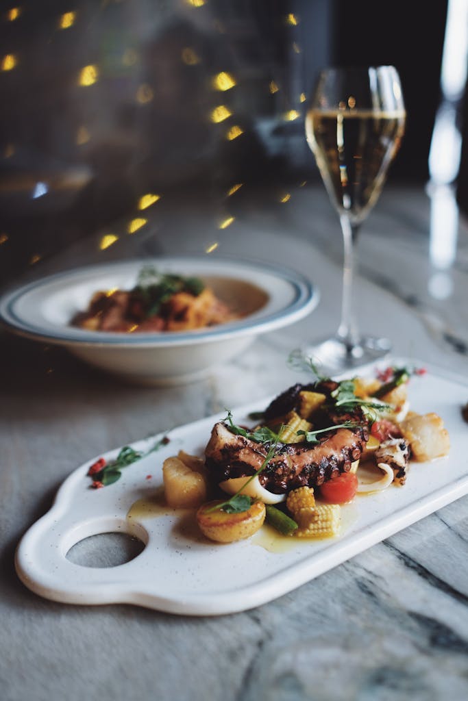 Fried Potatoes Served with Meat and Vegetables